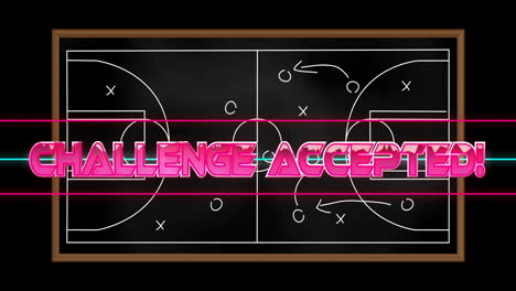 Challenge-Accepted-text-animation-over-basketball-strategy-board-with-drawn-plays