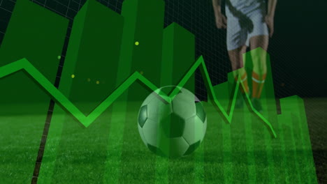 Soccer-ball-and-player-with-green-financial-graph-animation-over-field