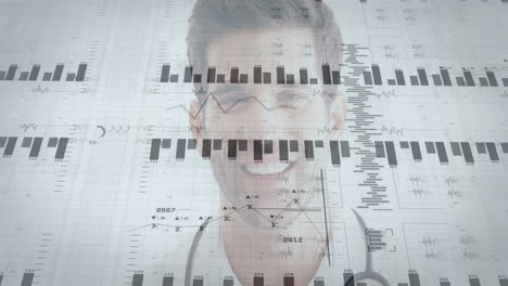 Graphs-and-charts-animation-over-smiling-doctor-with-stethoscope-in-hospital