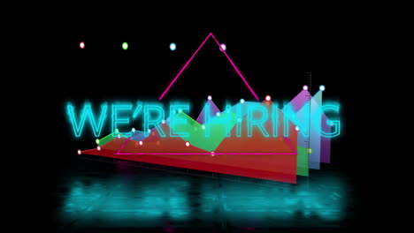 Hiring-text-animation-over-colorful-geometric-shapes-and-graphs-on-dark-background