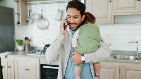 Phone-call,-father-and-baby-at-home