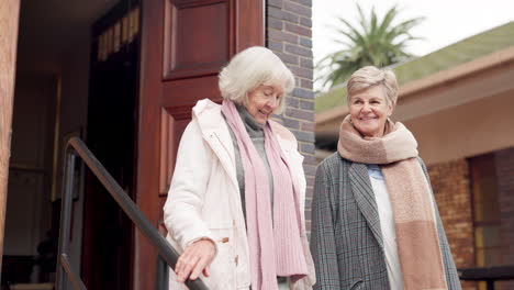 Old-women,-friends-and-walking-from-church