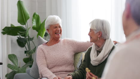 Friends,-talking-and-senior-women-on-sofa