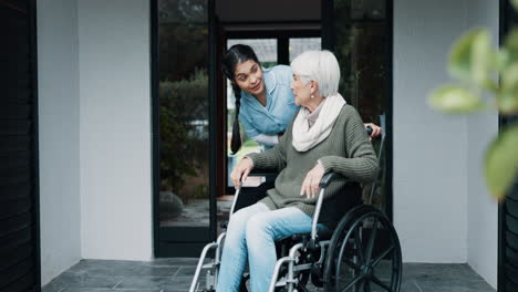Senior-woman,-wheelchair-support