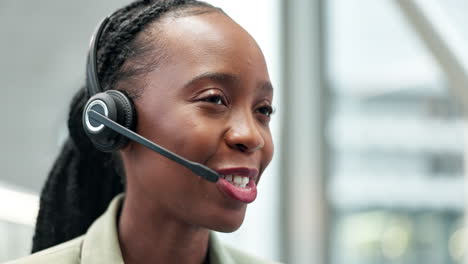 Happy,-call-center-and-black-woman-talking