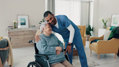 Caregiver,-hug-and-senior-woman-in-a-wheelchair
