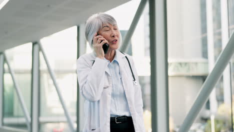 Phone-call,-medical-and-female-doctor
