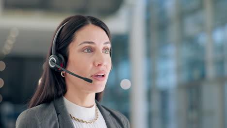 Woman,-call-center-and-listen-with-talking