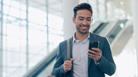 Phone,-happy-and-business-man-at-airport-lobby