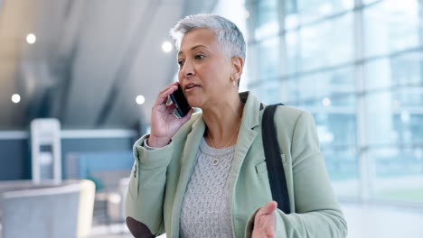 Phone-call,-anger-and-business-woman-in-airport