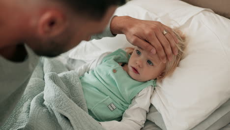 Sick,-fever-and-father-checking-his-child-in-bed