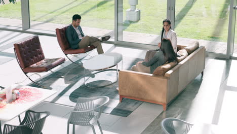 Top-view,-office-and-business-people-on-a-couch