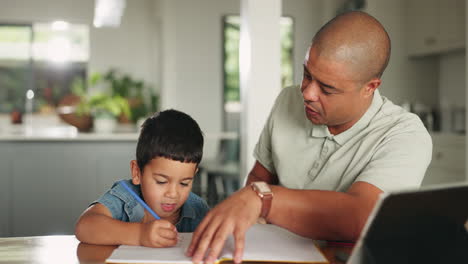 Hausaufgaben,-Bildung-Und-Vater-Helfen-Dem-Kind