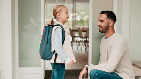 Dad,-child-and-hug-with-bag-for-school