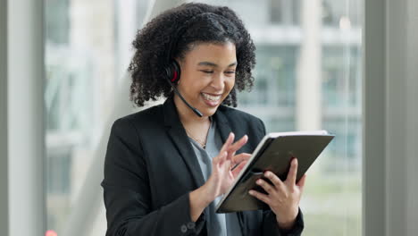 Call-center,-woman-and-tablet-with-consulting