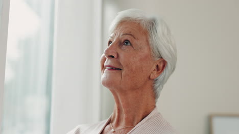 Happy,-elderly-woman-and-thinking-in-home