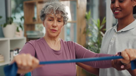Old-woman,-physical-therapy-and-resistance-band