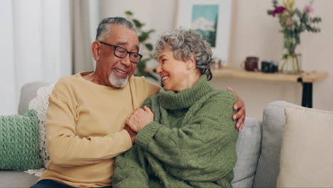 Holding-hands,-hug-and-interracial-senior-couple