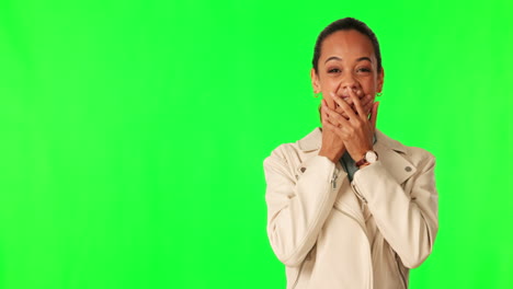 Green-screen,-wow-and-hands-on-woman-face