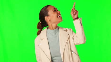 Green-screen,-direction-and-woman-point
