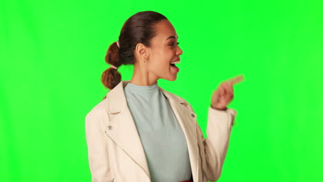 Green-screen,-direction-or-happy-woman