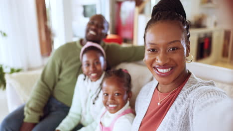 Happy,-African-family-and-selfie-in-home