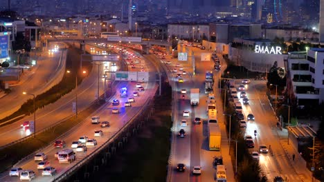Turkey-istanbul-12-january-2023,-many-cars-in-a-high-away-at-night-top-view