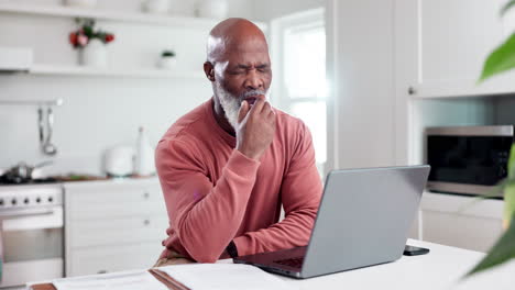 Senior-black-man,-tired-and-yawning-with-laptop