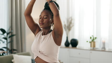 Yoga,-Loto-O-Mujer-Negra-En-Meditación-En-Casa