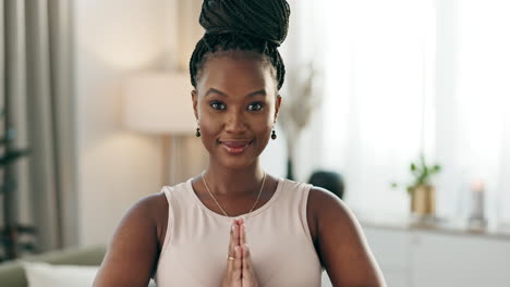 Rostro,-Oración-O-Mujer-Negra-En-Meditación-De-Yoga