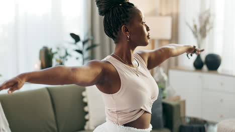 Home,-stretching-and-black-woman-with-fitness