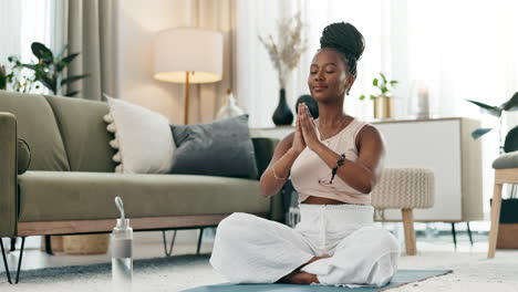 Yoga,-lotus-or-black-woman-in-meditation-in-home
