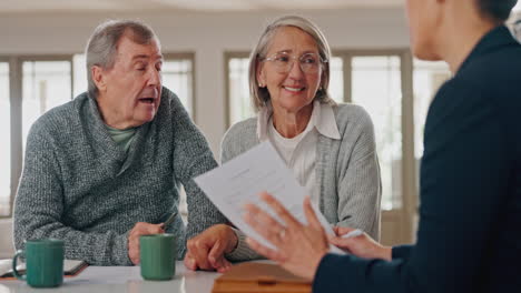 Elderly-couple,-documents-and-financial-advisor