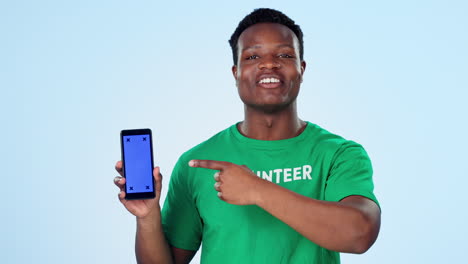 Man,-volunteering-and-phone-green-screen