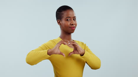 Heart,-hands-and-face-of-black-woman-in-studio