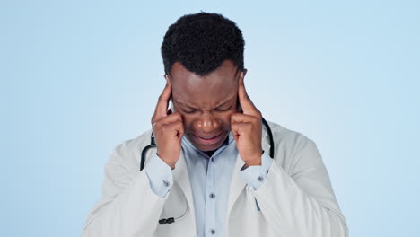 Black-man,-doctor-and-headache-in-stress
