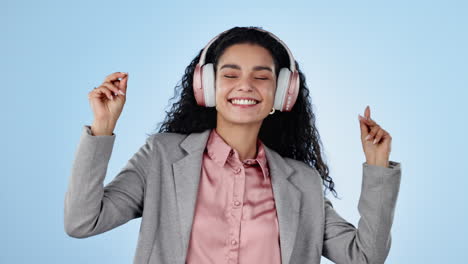 Music,-headphones-and-business-woman-dance