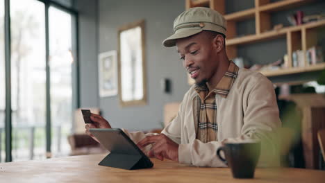 Cafe,-tablet-or-black-man-with-credit-card