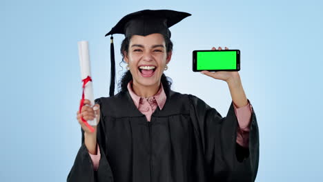 Education,-certificate-and-woman-face-with-green