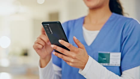 Krankenschwester,-Hände-Und-Telefon-Für-Das-Gesundheitswesen