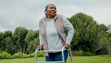 Black-woman,-senior-with-walker-and-retirement