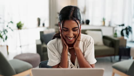 Woman,-winning-and-success-on-laptop-for-home
