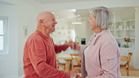 Senior-couple,-dancing-and-happy-in-home