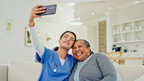 Caregiver,-selfie-or-mature-happy-woman