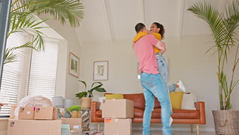Real-estate,-moving-and-couple-with-box-for-new
