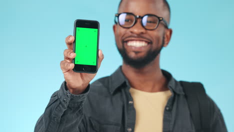 Grüner-Bildschirm,-Telefon-Und-Gesicht-Eines-Schwarzen-Mannes