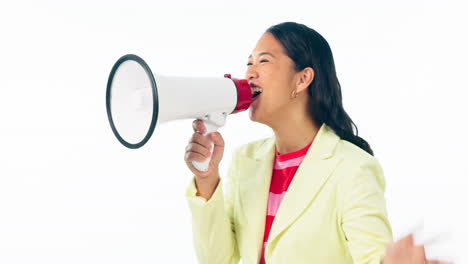 woman,-megaphone-and-happy-announcement