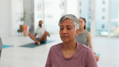 Yoga-class,-woman-and-meditation-for-mental