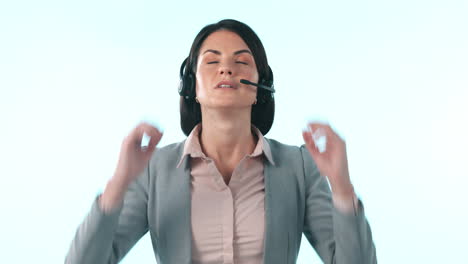 Angry,-stress-and-a-call-center-woman-on-a-studio