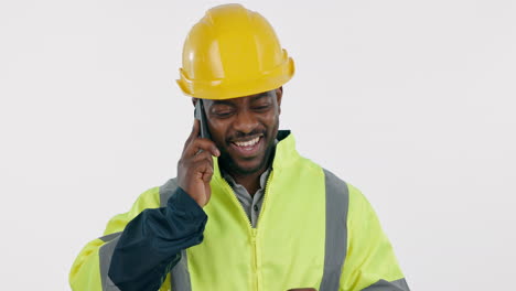 Industry,-phone-call-and-man-construction-worker